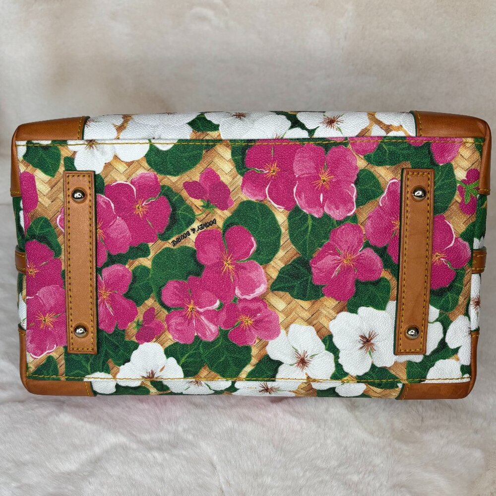 Dooney & Bourke Pink & White Pansy Flower Design With Basketweave Satchel - Picture 7 of 16